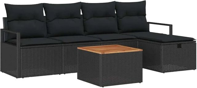 vidaXL Garten-Sofa-Set aus Polyrattan in Schwarz, 6-teiliges L-Shape Lounge-Set mit Kissen für Garten, Balkon oder Terrasse - Bild 1