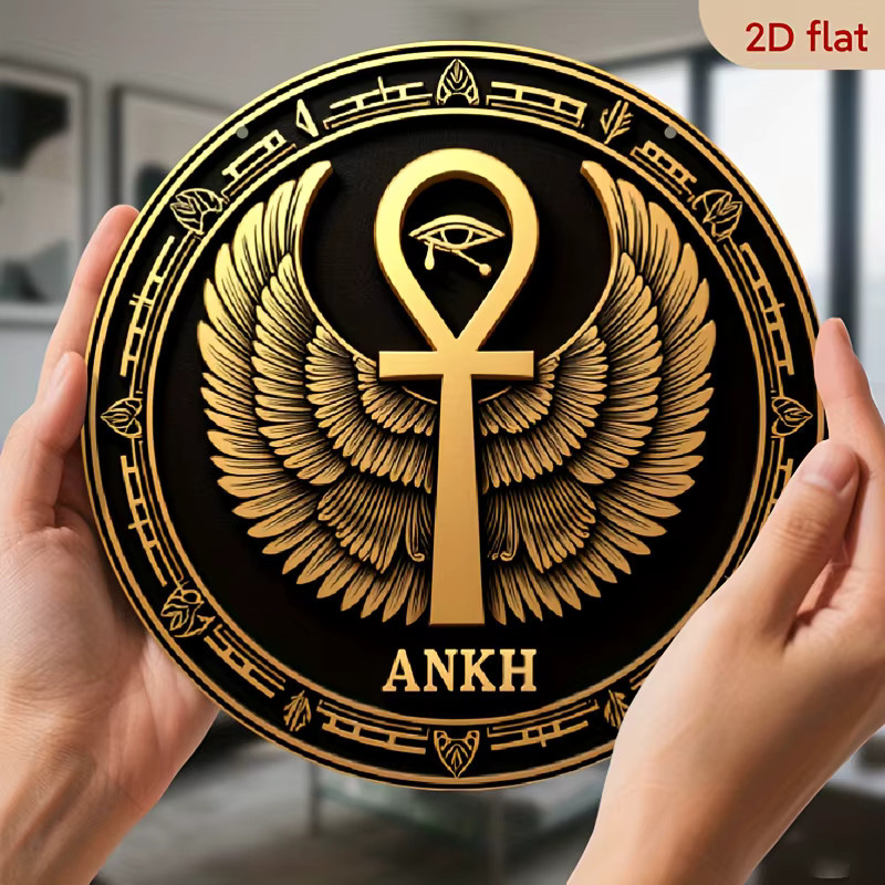 Potdemiel Ägyptisches Ankh-Symbol und Horus Wanddekoration aus Metall, kreisförmig, Gold auf Schwarz, Durchmesser: 20 cm - Bild 5