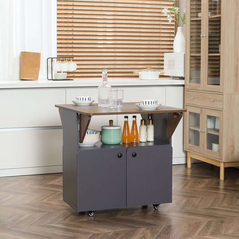 HOMCOM Klappbarer mobiler Esstisch mit Rollen und Stauraum für 2-4 Personen, Hellgrau und Dunkelbraun, B/T/H: 70 x 83 x 75 cm - Bild 2