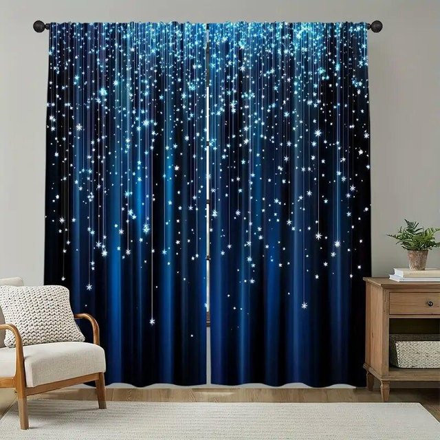 Yiran Furniture Sternennacht Vorhang Set Blau, 2er Pack, Semi-Transparent, B/H: 107 x 215 cm - Bild 1