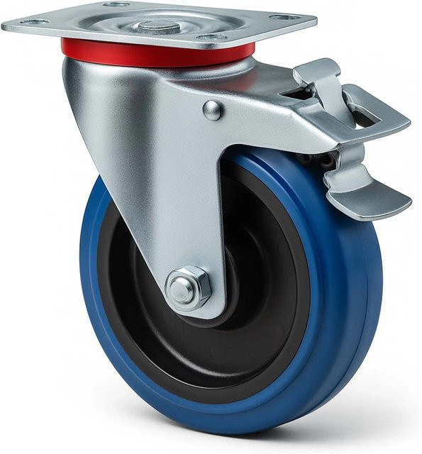 Wiltec Lenkrolle mit Bremse in Blau, Transportrolle aus Kunststoff, Durchmesser: 160 mm, Tragkraft: 300 kg - Bild 1