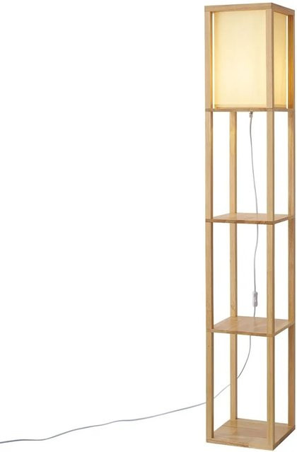 QAZQA Moderne Stehleuchte Stojan aus Holz mit beigem Stoffschirm und dimmbarer LED in Warmweiß - Bild 1