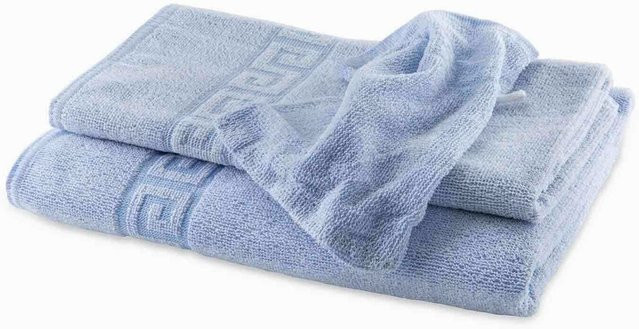 Bertsch Hotelwäsche Frottiertuch aus Zwirnfrottee mit Griechenbordüre, Blau, Breite: 50 cm, Länge: 100 cm - Bild 1