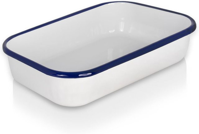 Karl Krüger Emaillierte Auflaufform HUSUM Lasagneform aus Stahl, weiß-blau, 26 cm - Bild 1