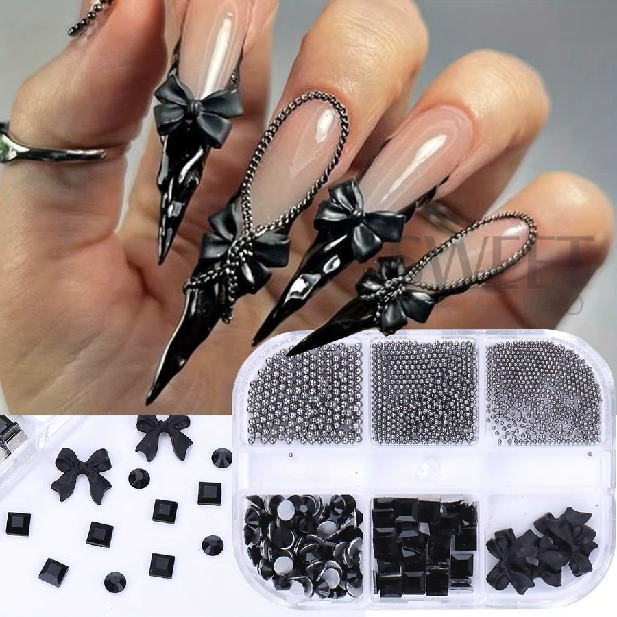 SWEET TREND Nail Art Charms, schwarzes Band, Schleife, Strass, glänzend - Bild 2