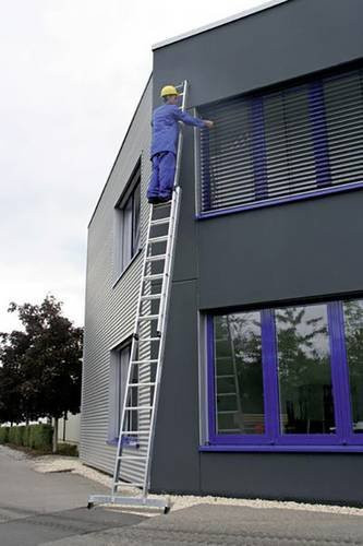 MUNK Günzburger Steigtechnik Aluminium Schiebeleiter mit nivello-Traverse in Silber, Arbeitshöhe: 4,1 m - Bild 1