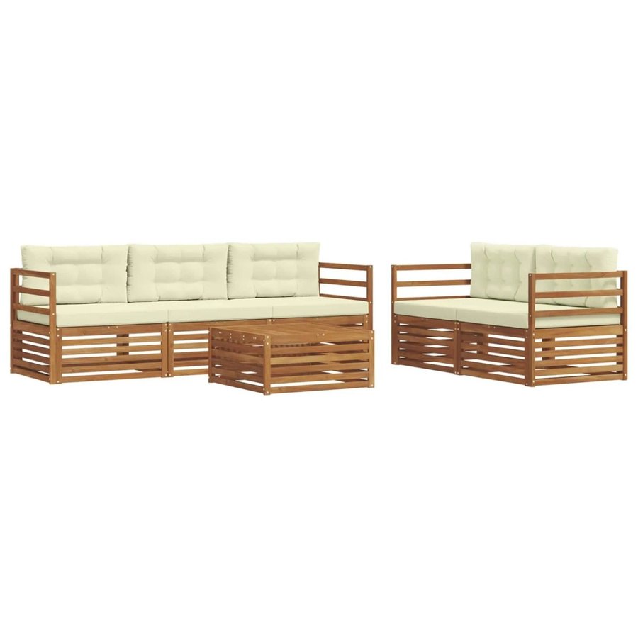 vidaXL Outdoor-Sofagarnitur 6-teilig aus Akazienholz mit Kissen in Natur und Creme - Bild 2