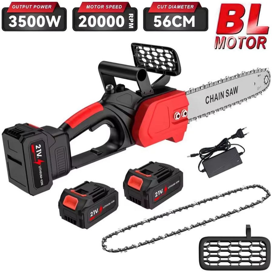 Bürstenlose Akku-Kettensäge 12 Zoll mit 3500W und 20000RPM für Makita 21V Akku, inklusive Ersatzakku, Farbe: Rot - Bild 2