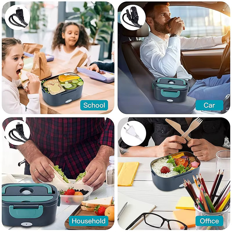 WUIETI 2-in-1 Elektrische Lunchbox 60W Tragbarer Edelstahl-Speisenwärmer für Zuhause und Auto in Silber - Bild 4