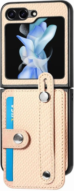Samsung Brieftaschenhülle aus PU Leder mit Kartenhalter und Handschlaufe für Galaxy Z Flip 6 5 4 3 2 5G in Schwarz - Bild 1