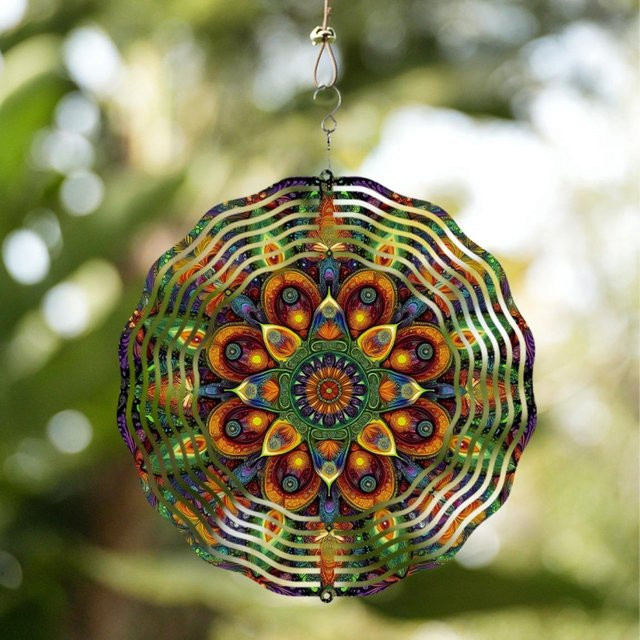 CIFBUY Windspiel aus Metall in Multicolour mit geometrischem Mandala-Design, Durchmesser: 25,4 cm - Bild 1