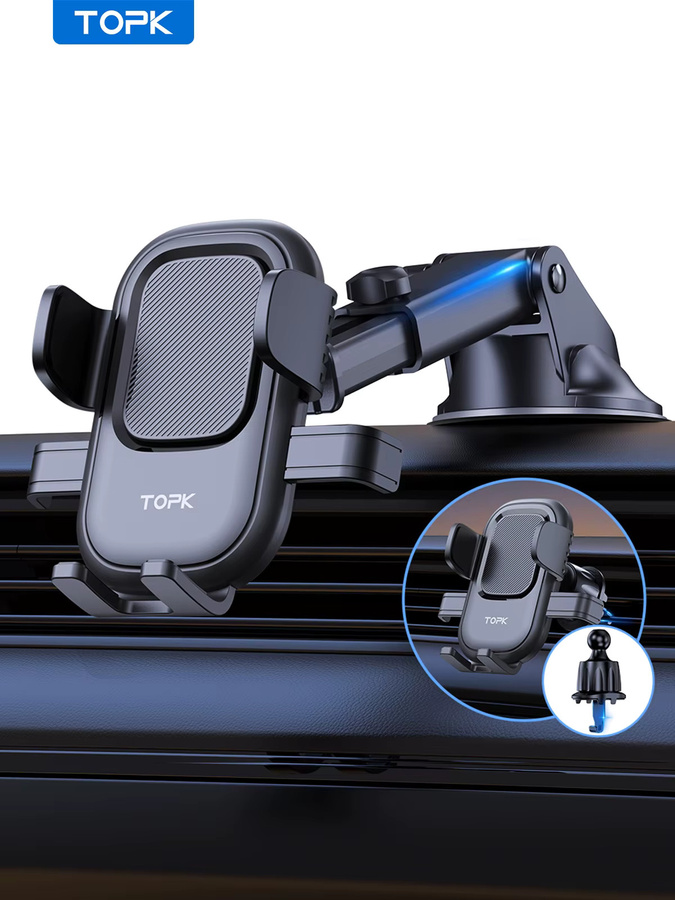 TOPK Autotelefonhalterung in Schwarz mit Saugnapf für Armaturenbrett oder Windschutzscheibe und Entlüftung als Freisprecheinrichtung für iPhone 15 14 13 Pro Max - Bild 7