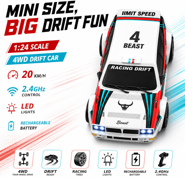 ZNLYRION RC Auto, 1:24 Maßstab, ferngesteuert, mit Lichtern - Bild 1