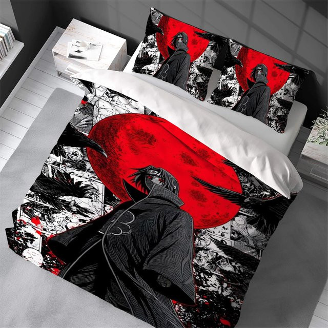 Naruto Itachi Uchiha Anime Bettwäsche-Set aus Baumwolle, 3-teilig, Mehrfarbig, Breite: 135 cm, Länge: 200 cm - Bild 1