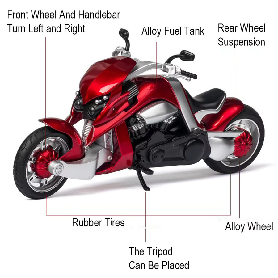 RMZ city Travertson V-REX R1 Motorrad, Modell, 1:12, mit Licht und Musik, Metall, Gummi Reifen - Bild 1