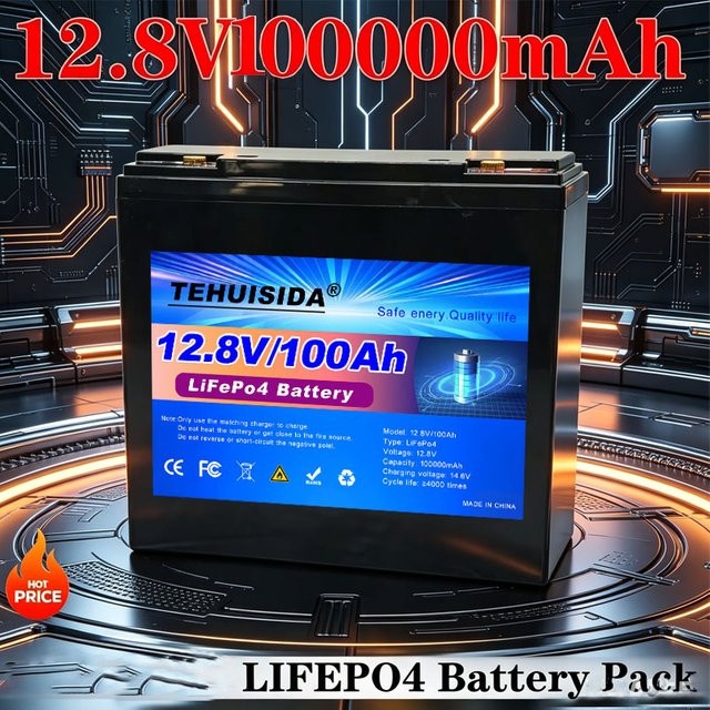TEHUISIDA Tragbarer LiFePO4 Akku 100Ah 12,8V mit intelligentem BMS in Schwarz - Bild 1