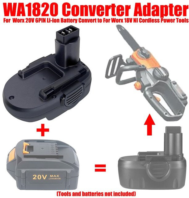 ALASICKA Akku-Adapter-Konverter WA1820 in Schwarz für Worx 18/20 V Li-Ionen-Akkus und Elektrowerkzeuge - Bild 1