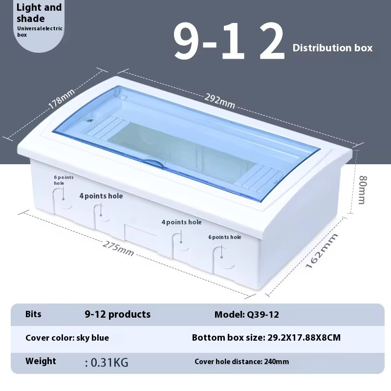DONGYI Home Elektrischer Verteilerkasten HT-Serie aus PC-Kunststoff in Weiß für den Innenbereich mit 9–12 Wegen - Bild 3