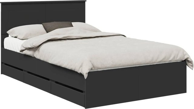 vidaXL Bettrahmen mit Schubladen in Schwarz, minimalistisches Design aus Holzwerkstoff, B/T/H: 120 x 190 x 123 cm - Bild 1