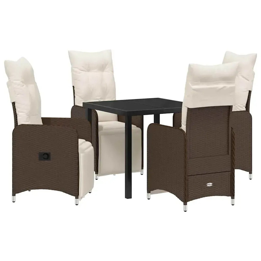 vidaXL 5-teiliges Garten-Esszimmer-Set aus Poly Rattan in Braun mit Kissen in Beige - Bild 2