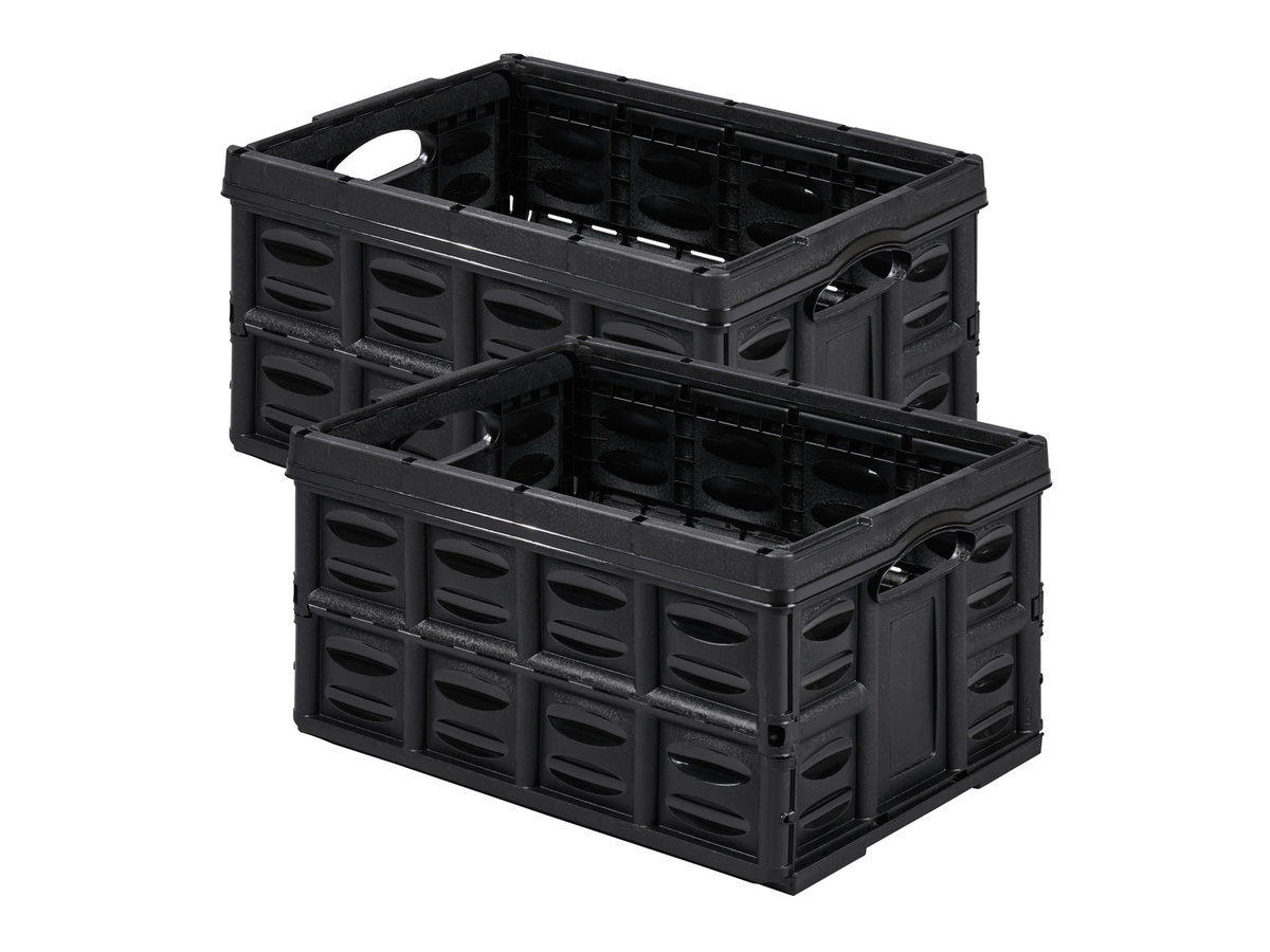 W5 Klappboxen 2er-Set aus Kunststoff in Schwarz, stapelbar und mit Griffen - Bild 2