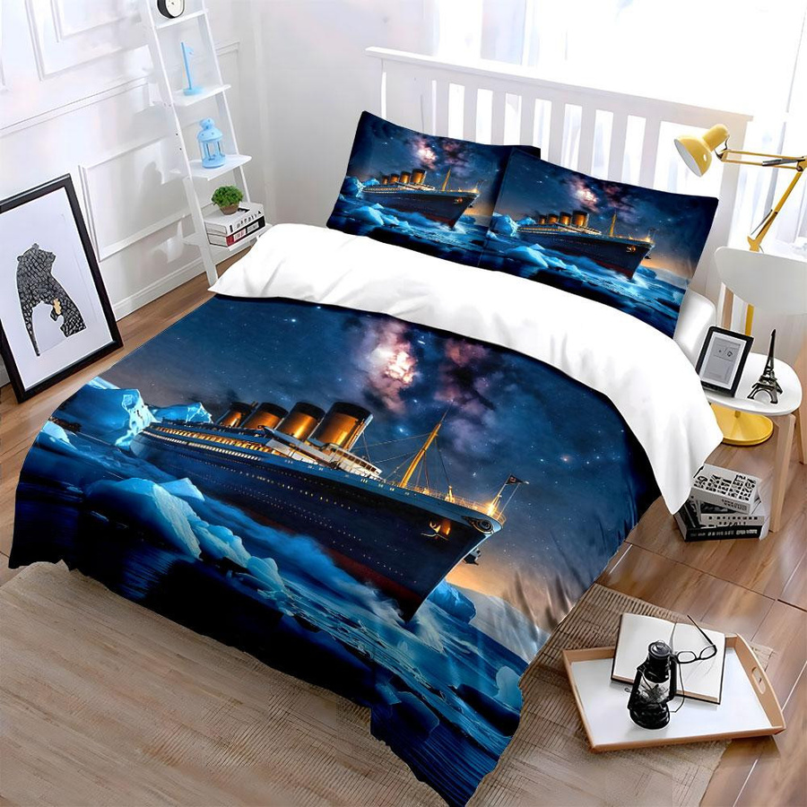 Flylo Bettwäsche-Set mit Dampfschiff-Motiv in Blau, B/H: 135 x 200 cm - Bild 2