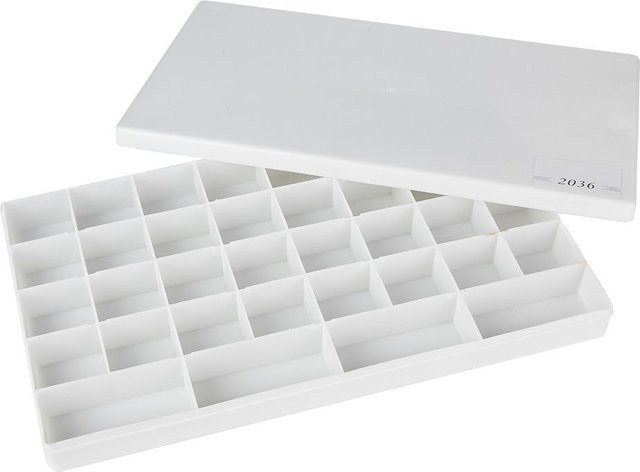 Igeteck Quadratische Pigment-Farbbox mit 36 Gittern als Farbmischpalette für Aquarell, Gouache und Acryl in Weiß - Bild 1