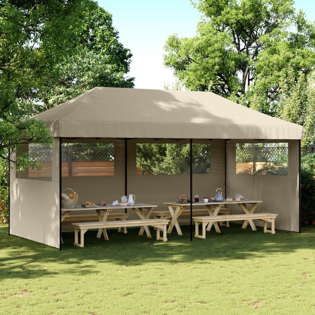 vidaXL Pop-Up Partyzelt mit 3 Seitenteilen und transparenten Fenstern, Taupe/Beige, B: 315 cm, T: 292 cm, H: 210 cm - Bild 3