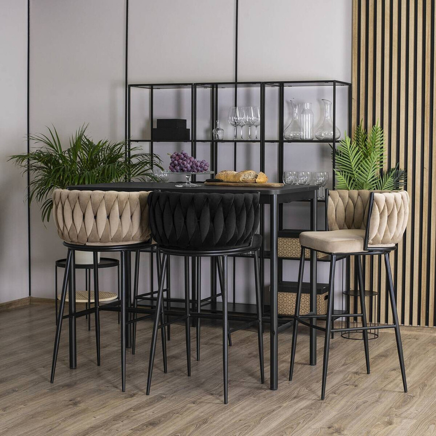 WIPMEB Barhocker FLORES in Beige aus Velourstoff und Metall, B/H/T: 60 x 104,5 x 56 cm - Bild 3