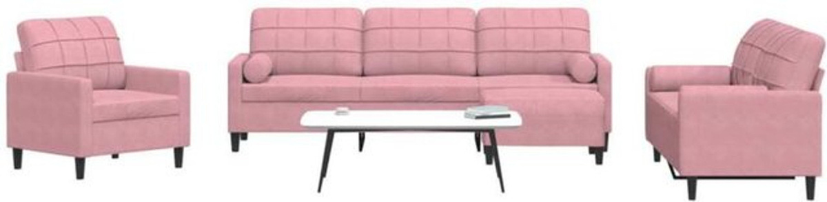 Vidaxl 4-tlg. Sofagarnitur aus Samt mit Kissen und Nackenrollen in Rosa - Bild 1