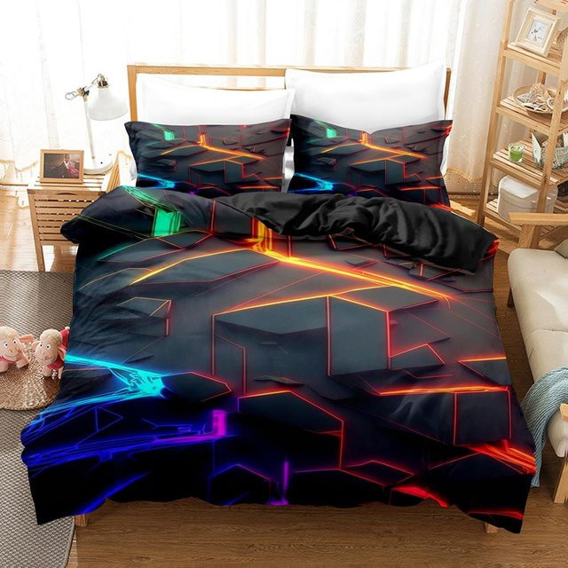 Lodestar Bettwäsche-Set mit geometrischem Waben-Design in Schwarz, Rot und Mehrfarbig, Material Mikrofaser, B/H: 135 x 200 cm - Bild 1