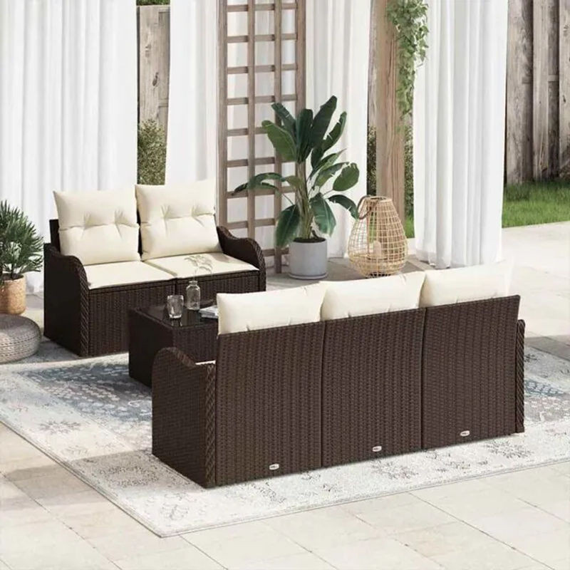 Vidaxl Garten-Sofa-Set aus Polyrattan mit 6 Kissen in Braun und Creme, B/T/H: 55 x 55 x 37 cm - Bild 1