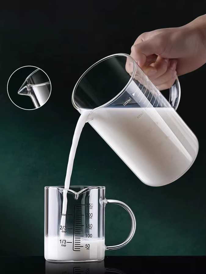 YWDL Glas-Messbecher mit Griff, hitzebeständiger Laborbecher für Küche und Labor, transparent, 250 ml - Bild 2