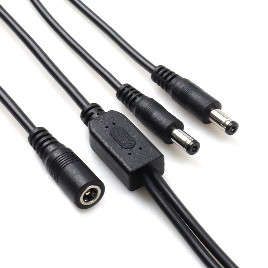 LANO DC Y-Adapter Stromverteilerkabel von 1 Buchse auf 2 Stecker DC 5,5 x 2,1 mm für CCTV-Überwachungskameras und LED-Streifenbeleuchtung, Schwarz - Bild 2