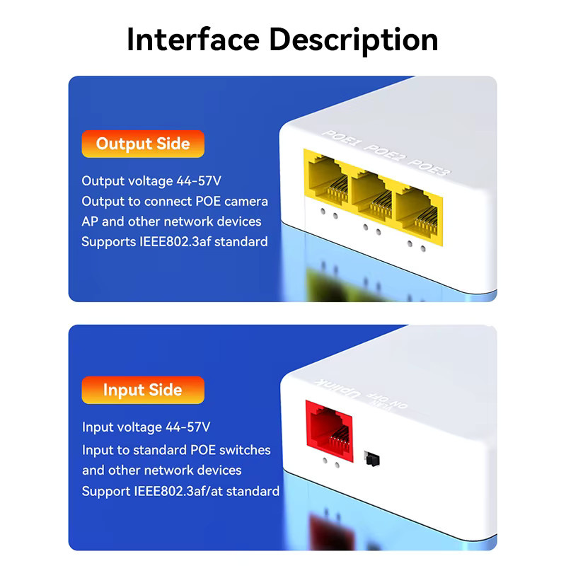 HORACO 4 Port Gigabit PoE Extender 1000M Netzwerk Switch Repeater IEEE802.3af/at in Weiß - Bild 4