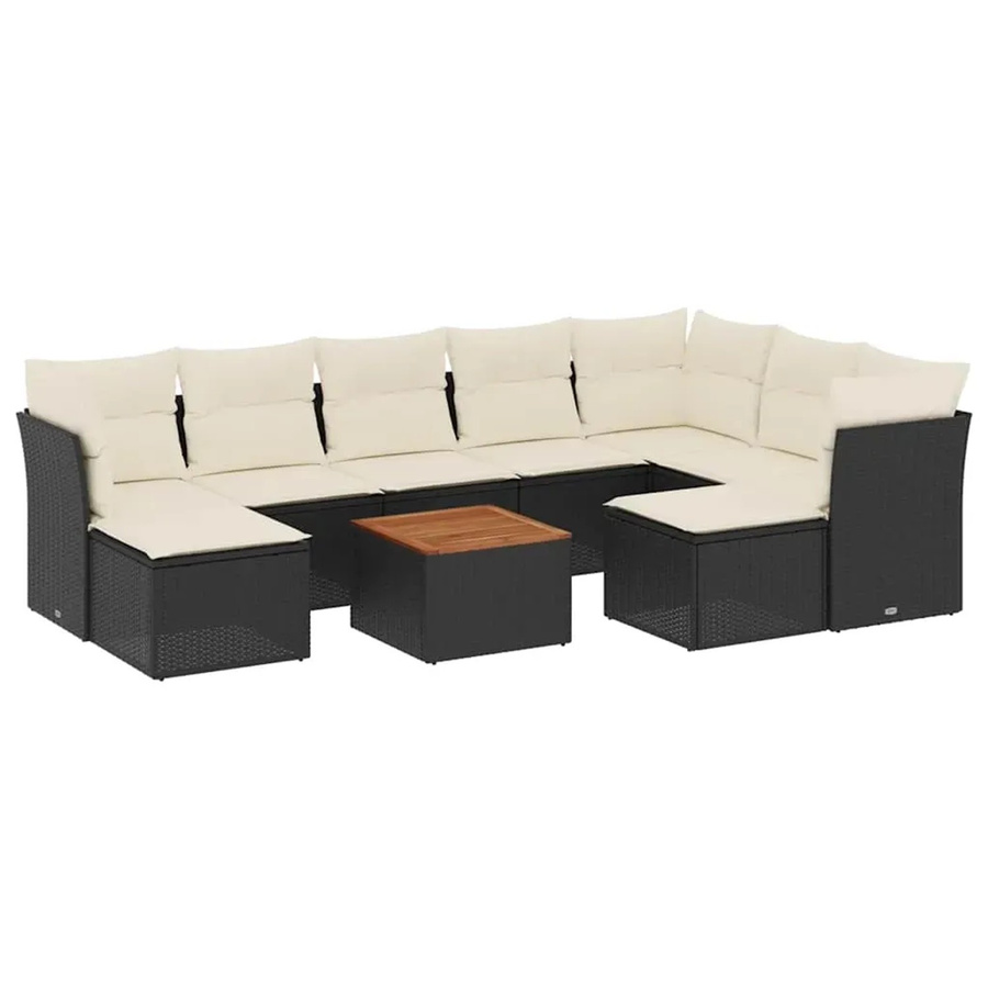 vidaXL 10-tlg. Garten-Sofagarnitur aus Polyrattan in Schwarz mit Kissen und L-Form - Bild 2