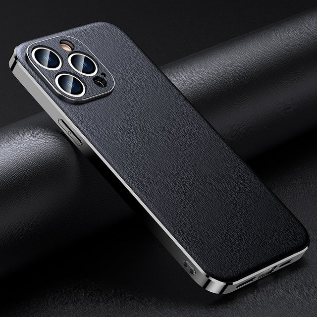 Langsidi Luxus Leder Handyhülle mit Linsenschutz für iPhone 16 15 14 13 12 Pro Max Plus in Schwarz - Bild 1