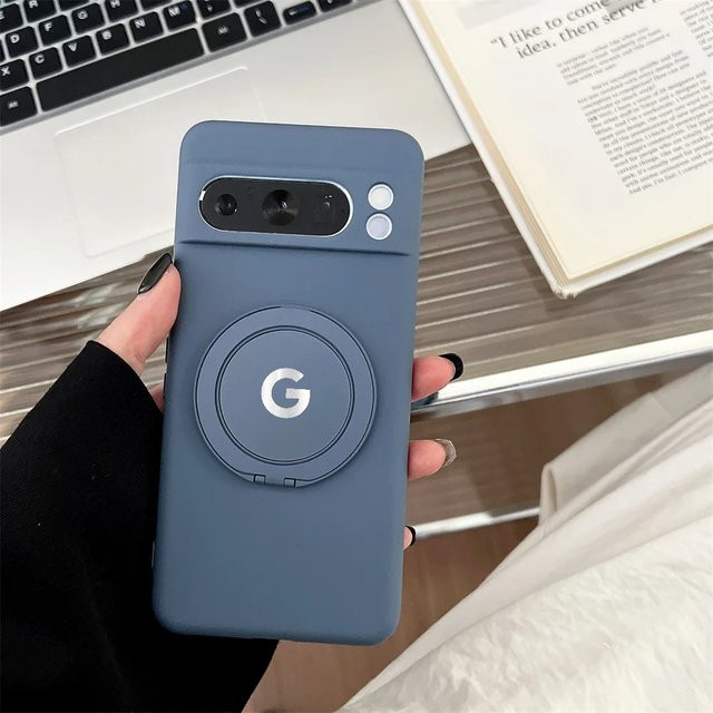 Magnetische Silikon Schutzhülle für Google Pixel 10 9 Pro XL 8 7 6 mit 360 Grad drehbarer Halterung in Schwarz oder Blau - Bild 1