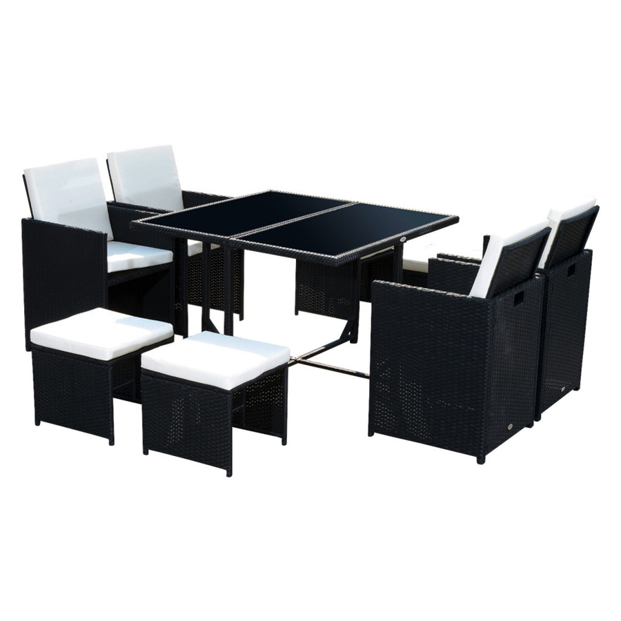 Outsunny 9-teilige Polyrattan Sitzgruppe in Schwarz mit Tisch und Stühlen für den Garten, B/T/H: 109 x 109 x 72 cm - Bild 8