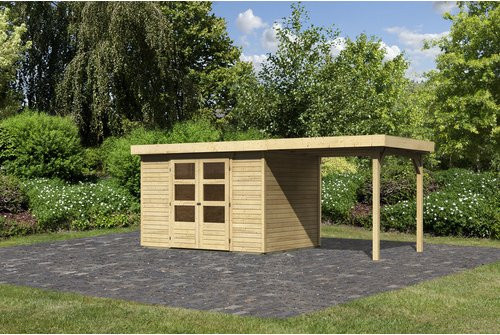 Gartenhaus KARIBU ASKOLA 4 aus Holz in Naturbelassen mit 240 m² Anbaudach, B/H/T: 302 x 217 x 217 cm - Bild 1