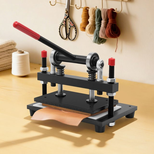 Manuelle 2T Lederschneidemaschine und Stanzpresse in Schwarz für Papier, Gummi und Stoff mit verstellbarer 100 mm Dicke - Bild 1