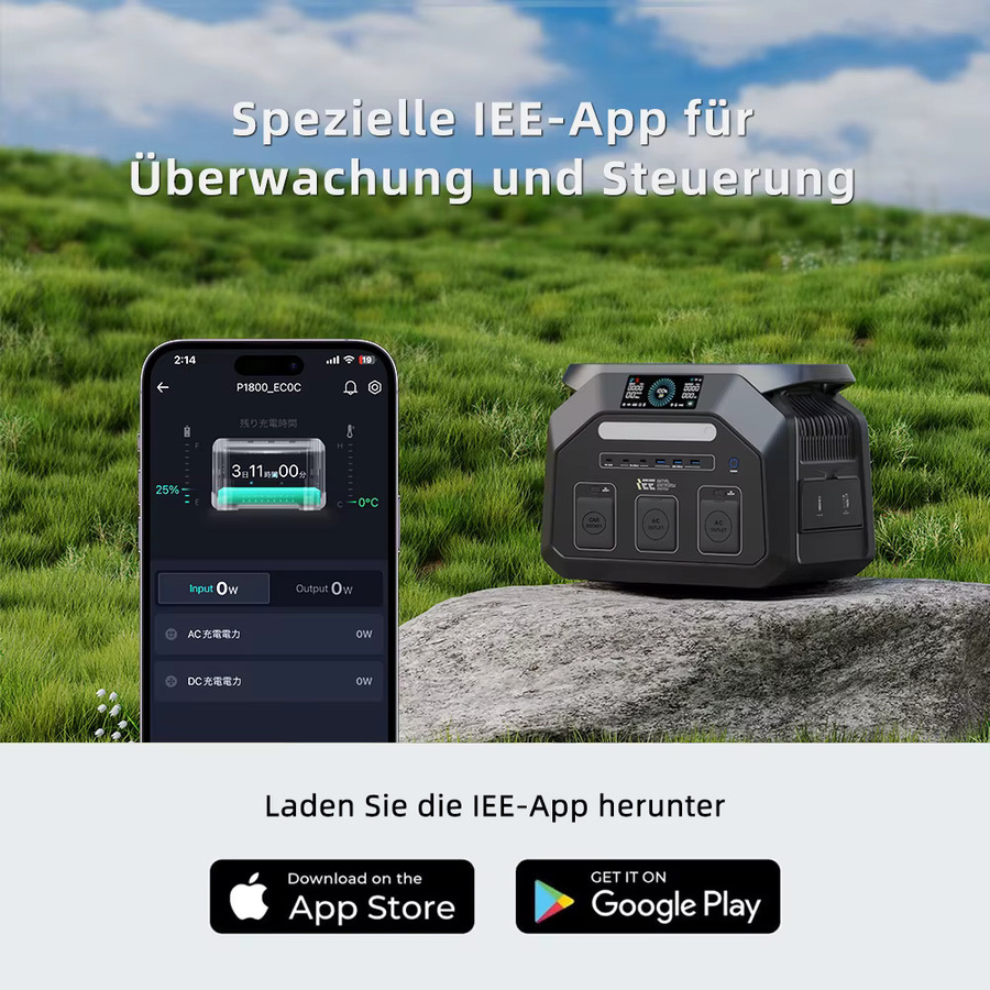 IEE INITIAL ENTROPY ENERGY Tragbare Ladestation 1024Wh mit 1800W und 200W faltbarem Solarpanel in Schwarz - Bild 2