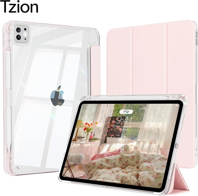 Magnetische Flip-Smart-Cover Hülle für iPad Pro 12.9 (3., 4., 5., 6. Generation) und iPad Air 13 M4/M3/M2 von tzion in Schwarz und Pink - Bild 1