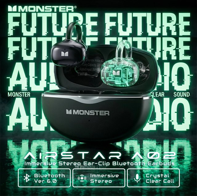 Monster AirStar A02 OWS Ohrclip-Kopfhörer in Beige mit 360 Grad immersivem Stereo, Bluetooth 6.0 und TWS True Wireless Technologie - Bild 1