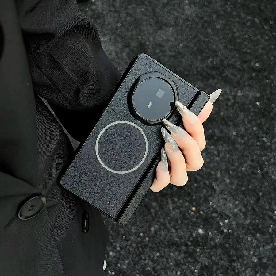Luxus PU Leder Schutzhülle mit Scharnier und magnetischem Wireless Charging für Huawei Honor Magic V5 und V3 in Schwarz - Bild 3