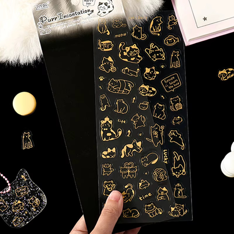 Mr.Paper Meow Fun Story Serie Flache Aufkleber mit Goldfolie, 4er-Pack Katzen-Dekor für DIY Journal, Scrapbook und Planer - Bild 2