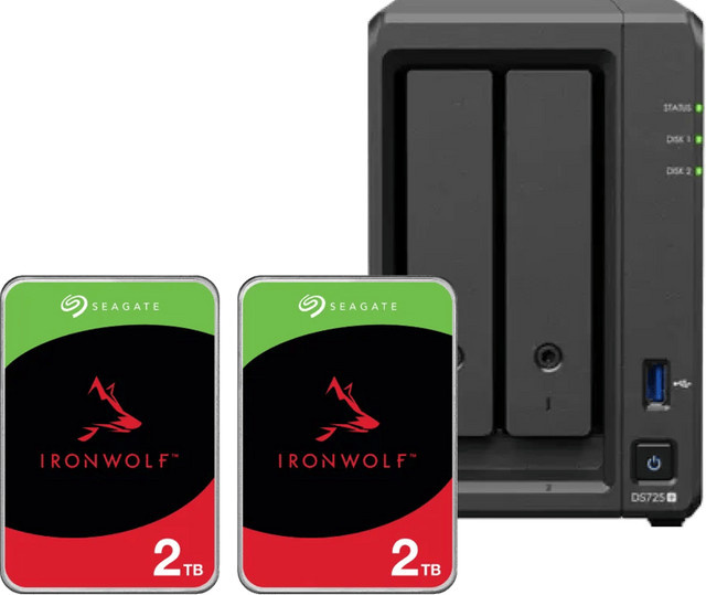 Synology DS725+ NAS-System mit 2 Seagate Ironwolf Festplatten im Doppelpack, Schwarz - Bild 1