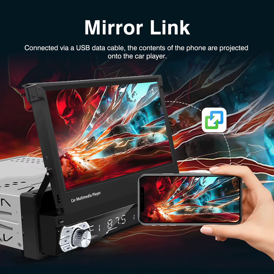 Ezonetronics Universal 7-Zoll einziehbarer MP5 Auto-Multimedia-Player mit kabellosem CarPlay und Android Auto in Schwarz - Bild 2