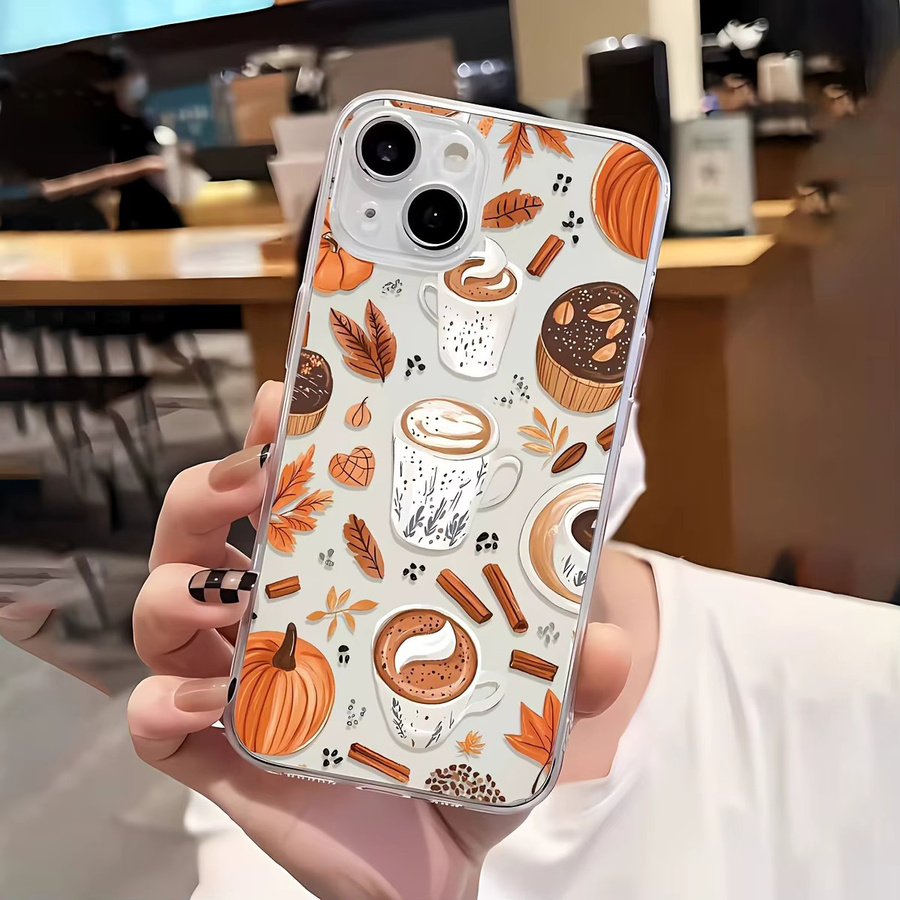 Transparente TPU-Handyhülle mit Kaffee-Ahornblatt-Kürbis-Muster für Apple iPhone 17 16 15 14 13 12 11 Pro Max Plus Mini und XS XR X - Bild 3
