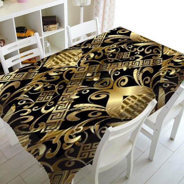 Wasserdichte rechteckige Tischdecke von Binchi Outdoor Equipment mit geometrischem Muster in Schwarz und Gold - Bild 1